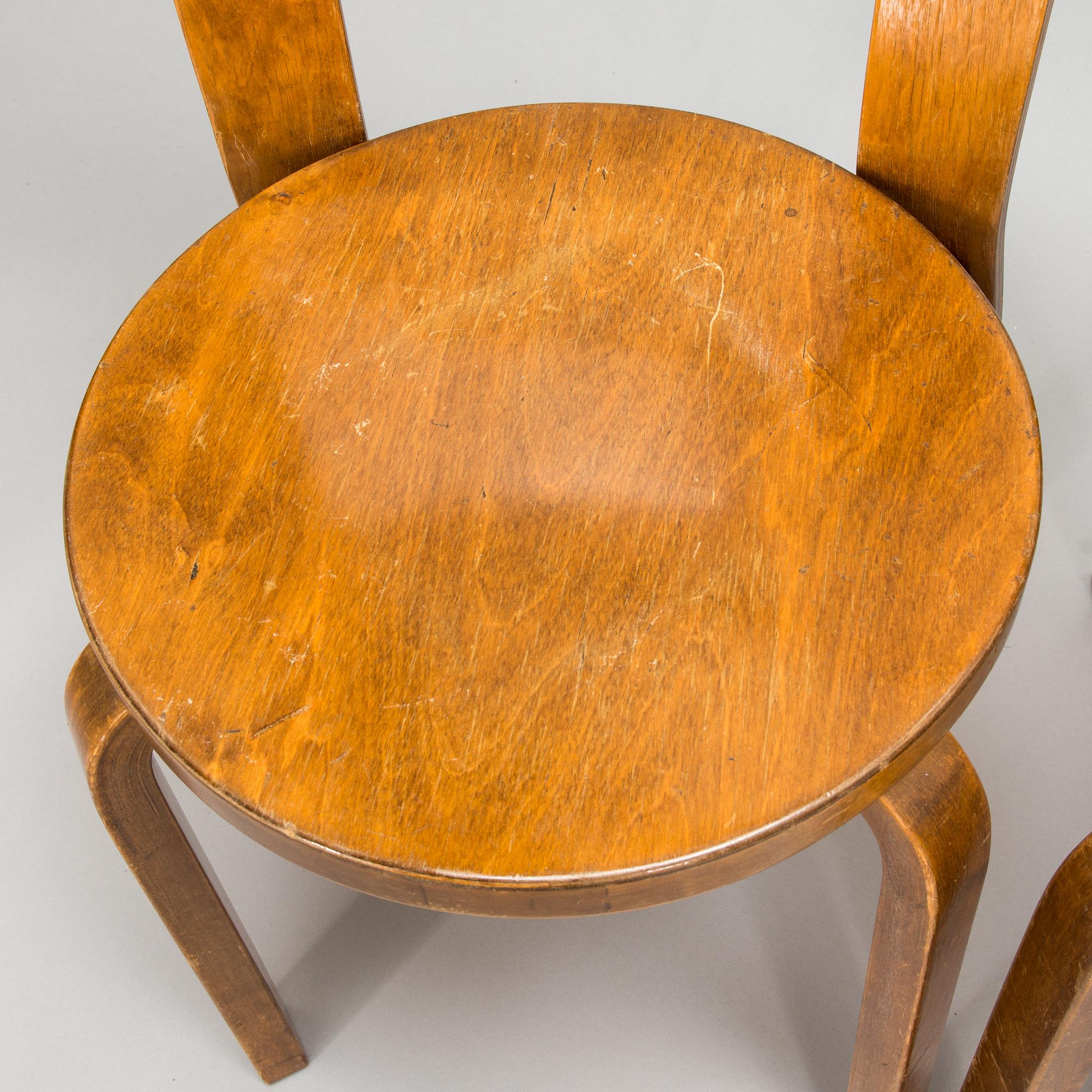 Alvar Aalto, four '66' chairs, O.Y. Huonekalu-ja Rakennustyötehdas A.B. Finland, 1930's/1940's.