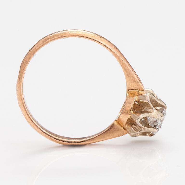 A 14K gold ring with a ca. 0.50 ct diaomond. Russia.