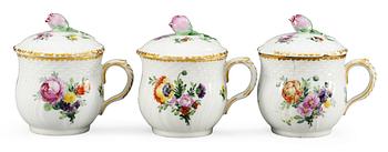 249. A set of three Royal Copenhagen "Sachsisk Blomst" custard cups with covers, Denmark 19th cent.
