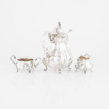 Kaffeservis, 3 delar, sterlingsilver, rokokostil, svensk importstämpel.