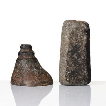 Two stone pigment graters, 18th / 19th century.