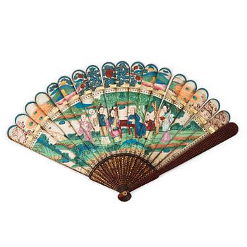 A lacquered and painted fan, Qing dynasty, circa 1800.