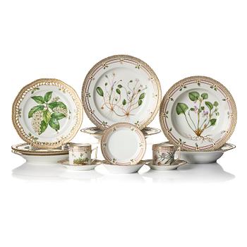 539. A Royal Copenhagen 'Flora Danica' service for two, Denmark, 20th century. (12 pieces).