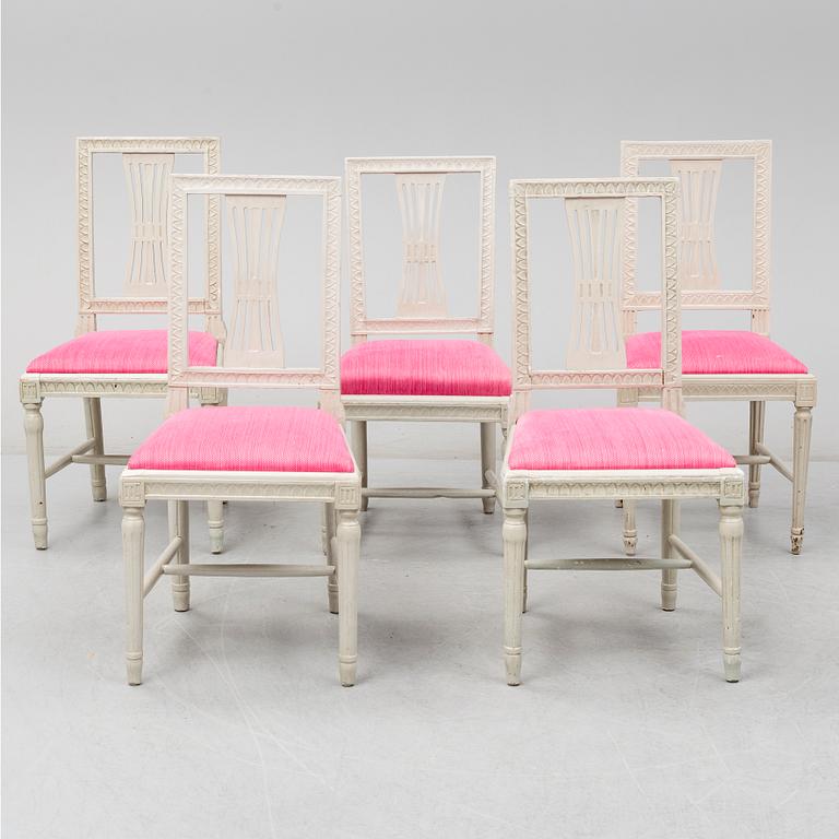 FIVE CHAIRS, gustavian and gustavian style, early 19th and 20th century.