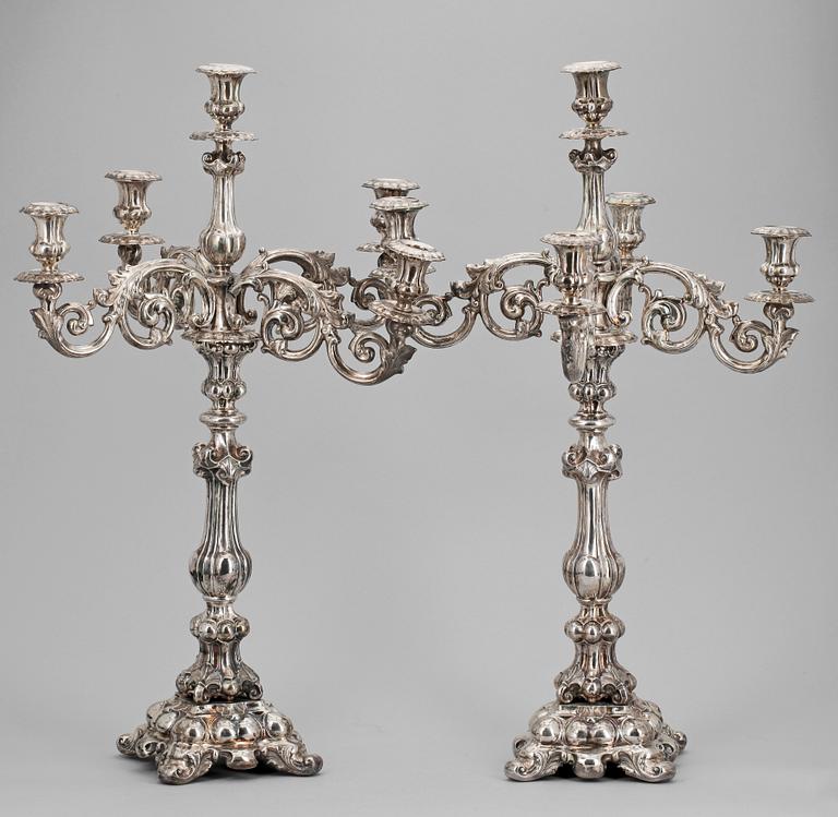 KANDELABRAR, ett par, silver, nyrokoko, Per Adolf Ljunglöf, Stockholm 1849.