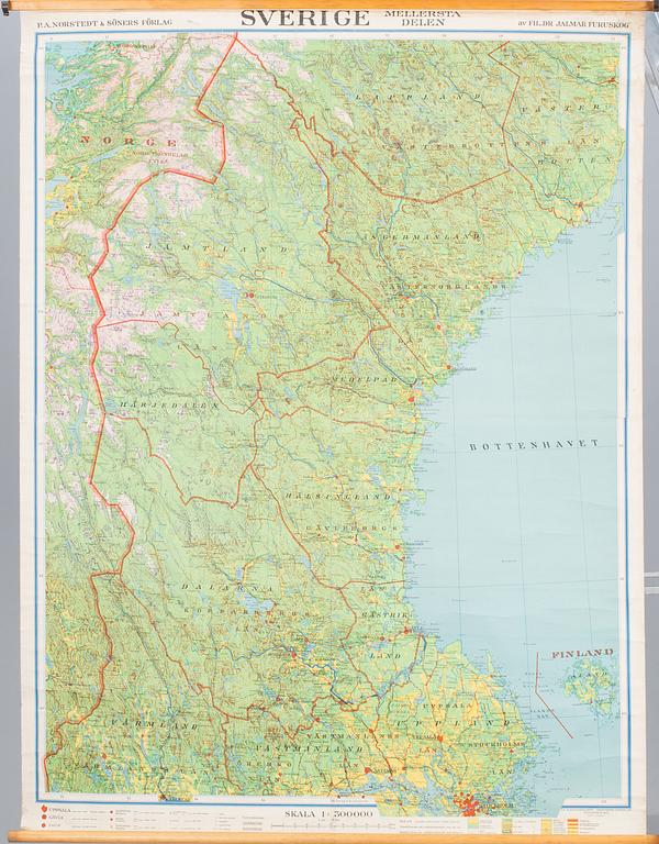 SKOLKARTOR, 2 st,"Danmark" samt "Sverige - mellersta delen", 1900-talets mitt.