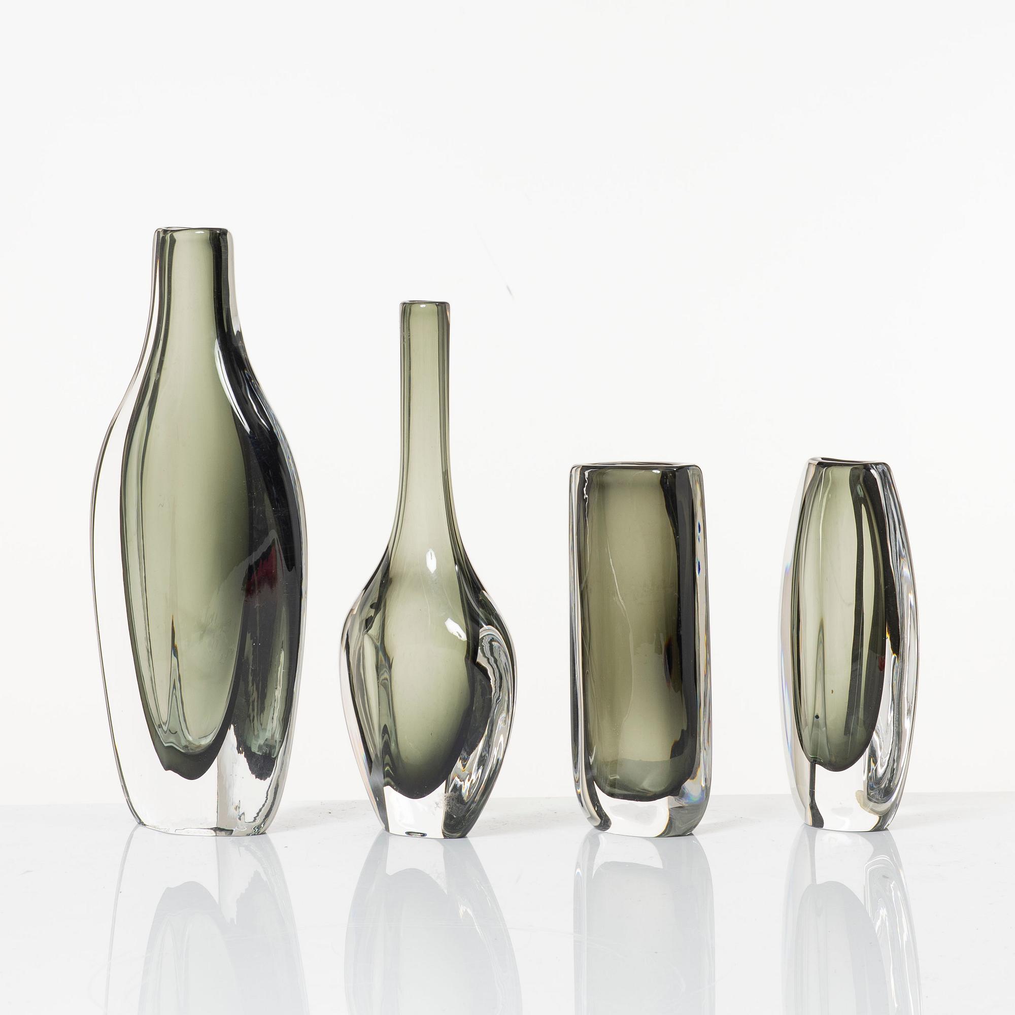 Nils Landberg, a set of four "Sommerso" vases, Orrefors, 1950s-60s.