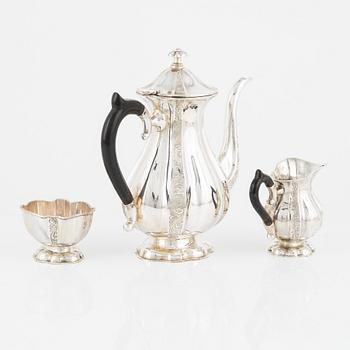 A three-piece silver coffee set, Swedish import mark, mid 20th century.