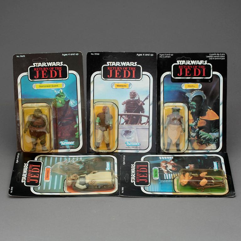 STAR WARS, 5 stycken actionfigurer, Kenner samt Palitoy, 1983.