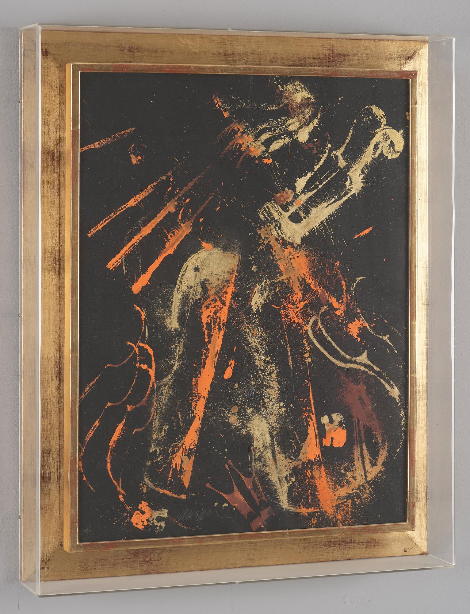 FERNANDEZ ARMAN, Serigraphy in three colors on black vellum paper laid on canvas, signed.