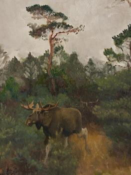 Bruno Liljefors, Moose by the forest edge.