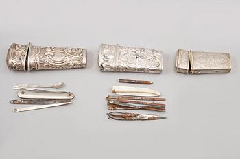 DOSOR, 3 st, silver, 1700- och 1800-tal, vikt 94 gram.