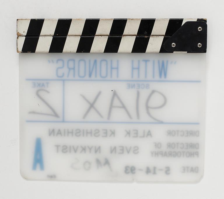 FILMKLAPPA, från inspelningen av filmen  "Lära för livet", USA 1993. Regi: Alek Keshishian.