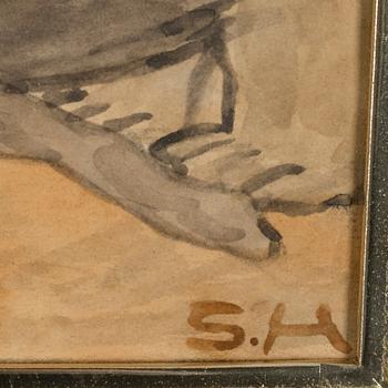 Sigrid Hjertén, akvarell på papper, signerad SH.