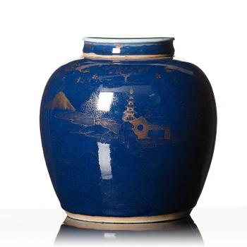 A blue glazed jar with cover, Qing dynasty, Qianlong (1736-95).