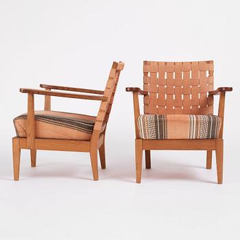 Nordiska Kompaniet, a pair of stained pine 'Lovö' easy chairs, Sweden ca 1939.