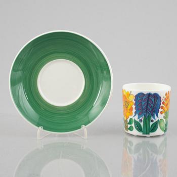 Stig Lindberg, six 'Tahiti' coffee cups with saucers, bone china, Gustavsberg, 1970-73.