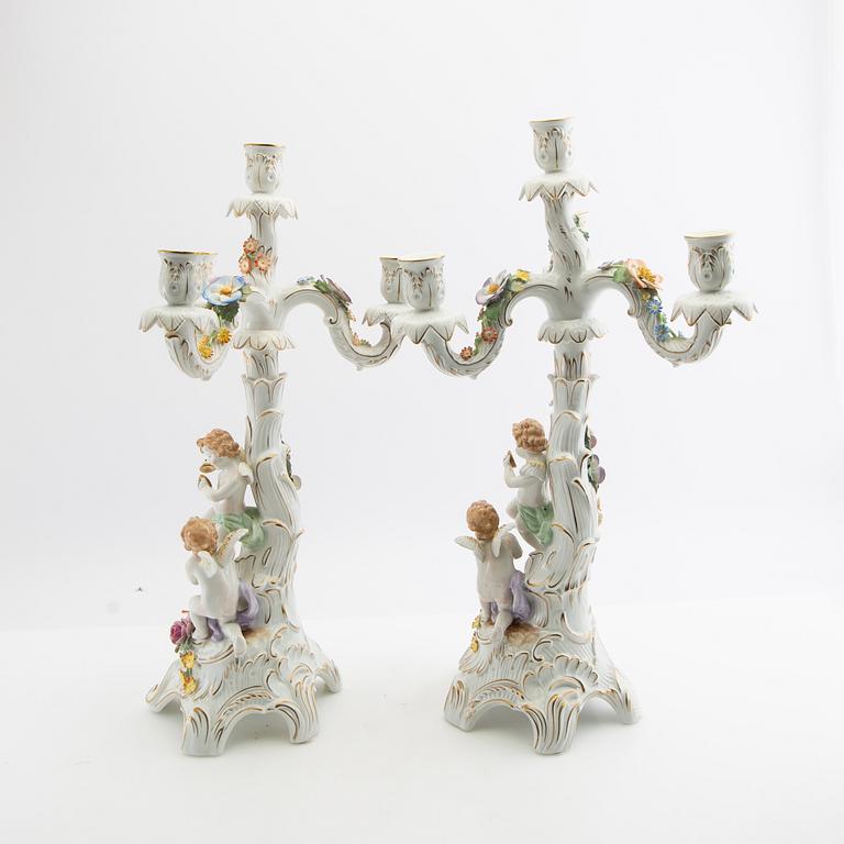 Candelabras a pair Schierholz Germany Rococo style mid-20th century porcelain.
