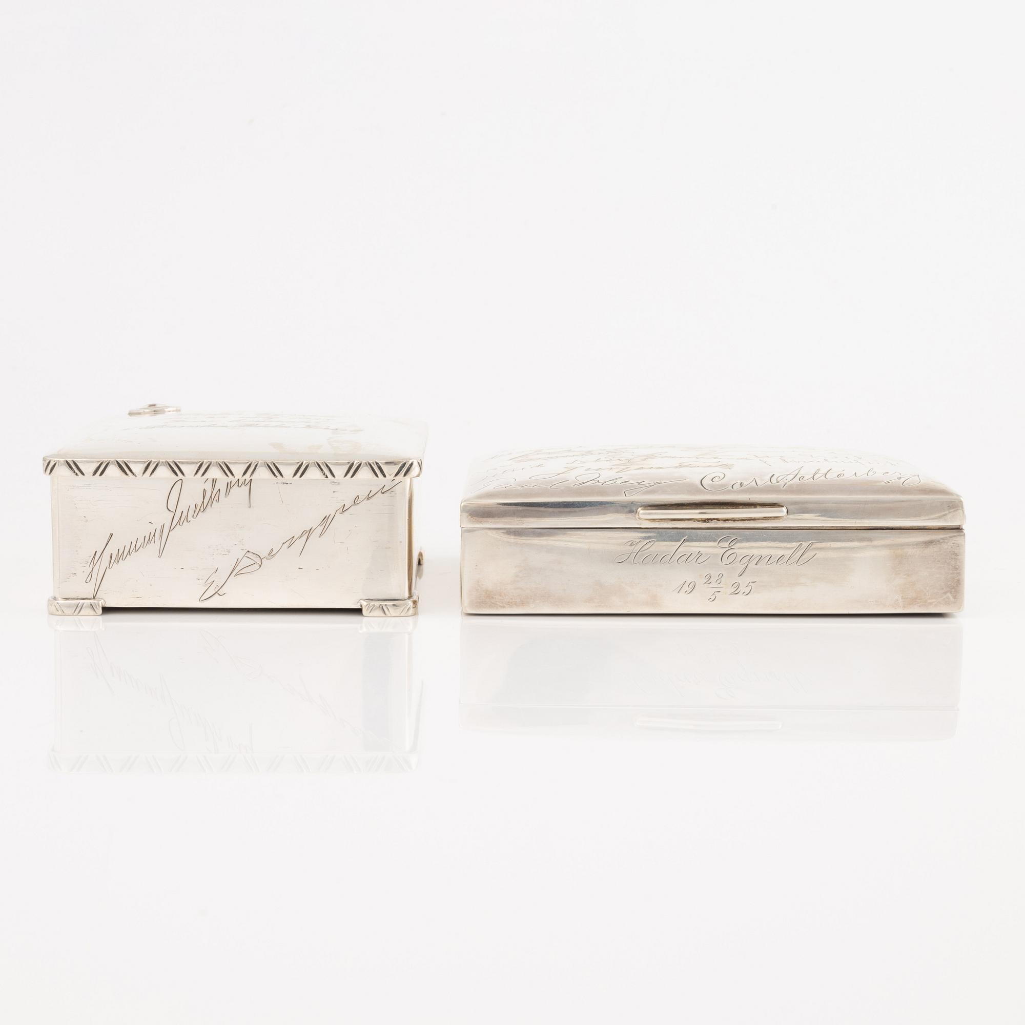 Cigarette cases 2 pcs, silver, CG Hallberg 1925 and 1934.
