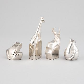 Gunnar Cyrén mfl, figuriner, 4 st, silverpläterad zink, Dansk Designs, Japan.