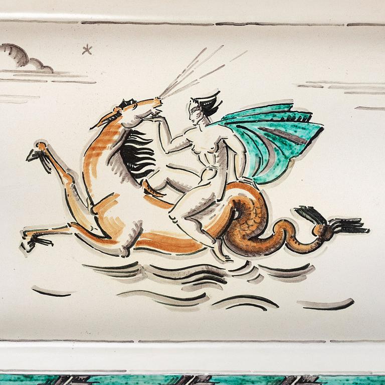 Hildur Haggård, a Swedish Grace glazed ceramic and mahogany tea table, 1920's-30's.