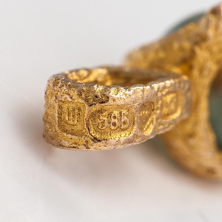 Björn Weckström, Hänge "Guldmossa", 14K guld och mossagat. Lapponia 1975.