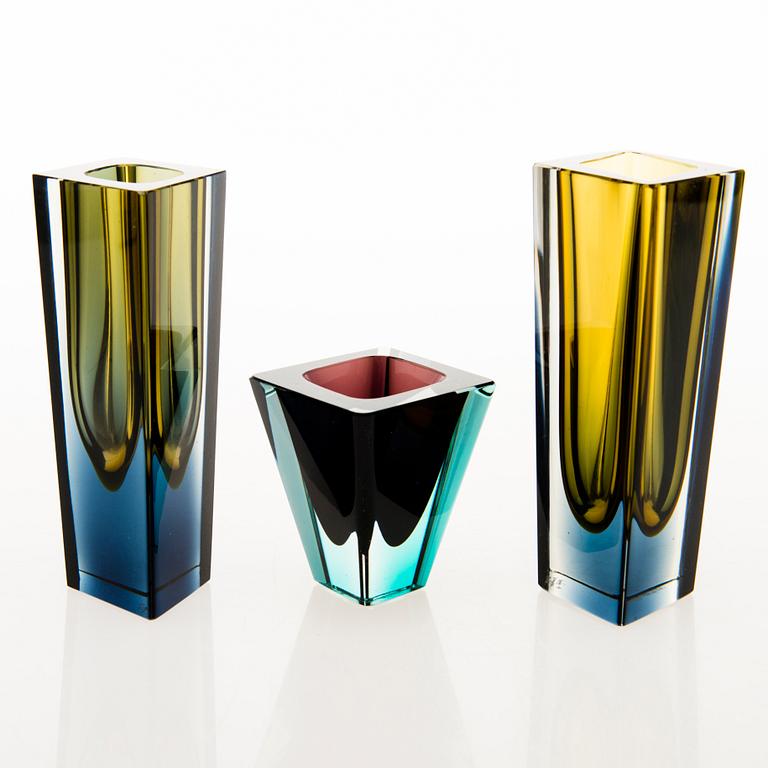 KAJ FRANCK, three, 'Prism' vases signed K. Franck Nuutajärvi Notsjö -59, -63, -64.