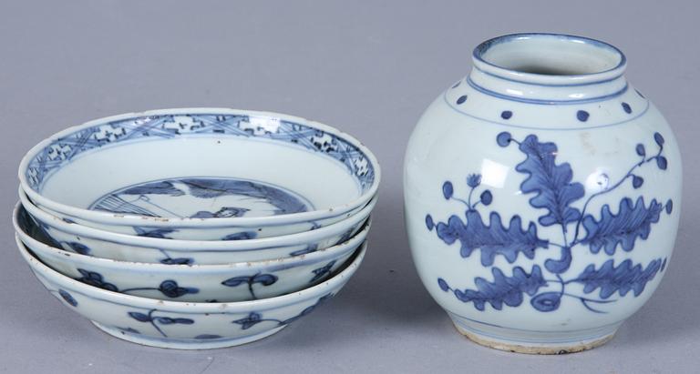 PARTI PORSLIN, 5 delar, porslin, Kina. 1600-tal.