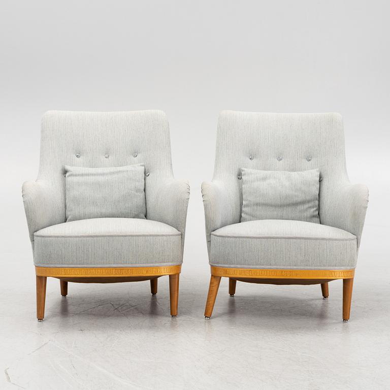 Carl Malmsten, attributed to. A pair of inlay easy chairs, mid 20th Century.