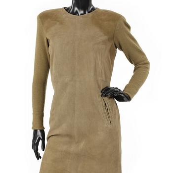 YVES SAINT LAURENT, a olive green suede dress.