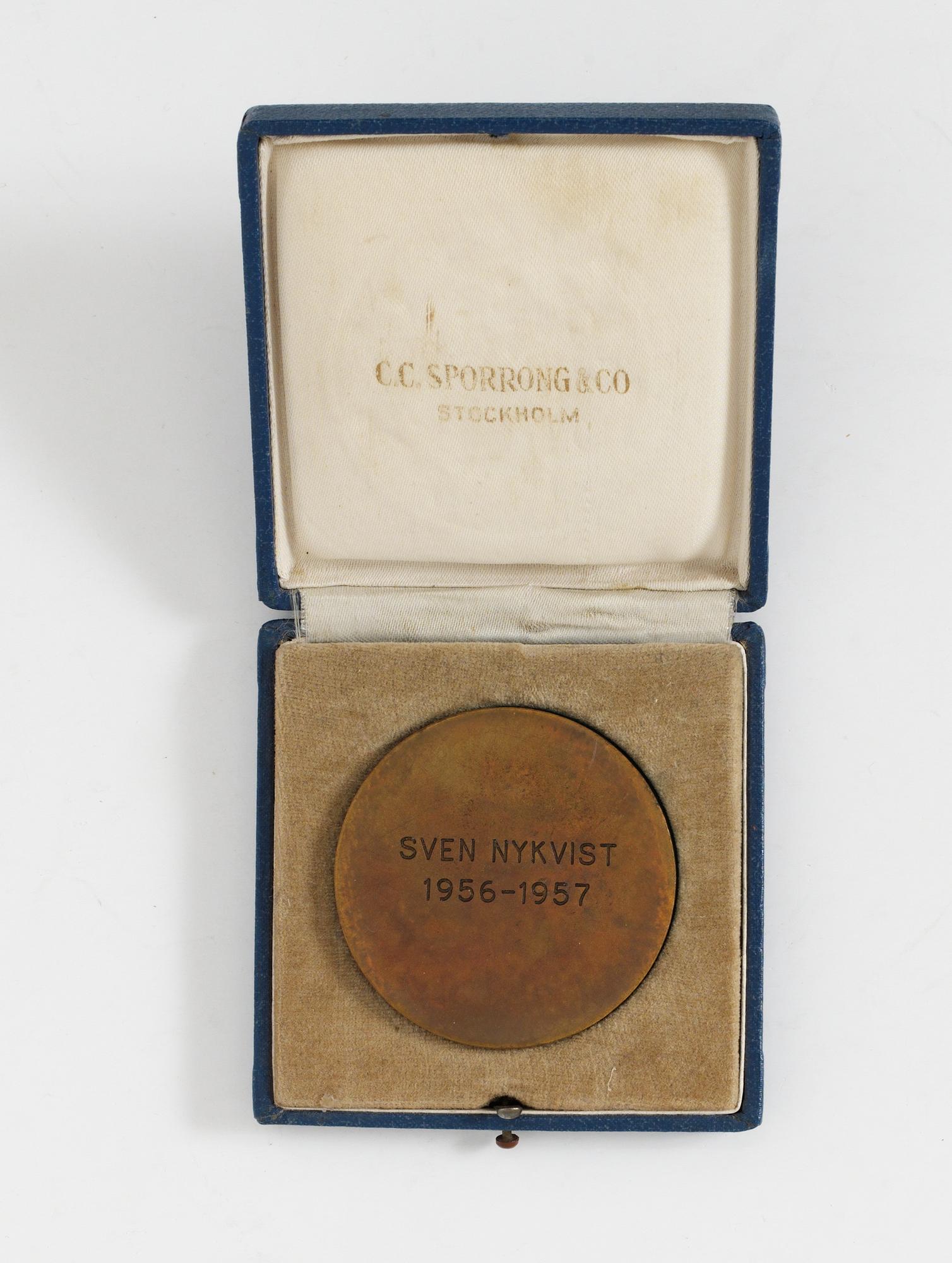 A BRONZE MEDAL,  The Swedish Film Socitey Plaque 1956-57.