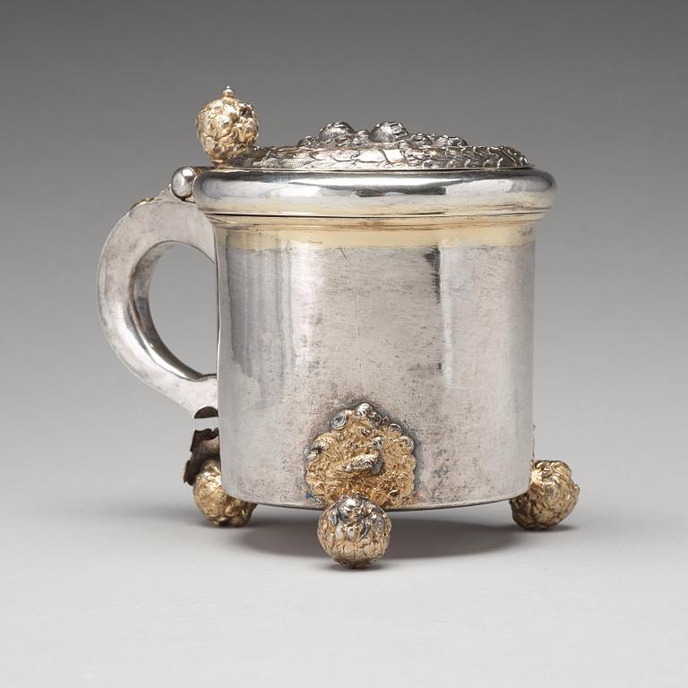 Johan Hansson Teelning, dryckeskanna, silver, (verksam i Norrköping 1661-1711), före 1700, barock.