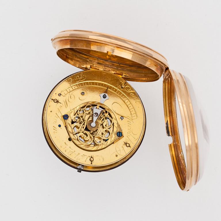 A gold verge pocket watch, Jacob Kock, Stockholm, c. 1800.