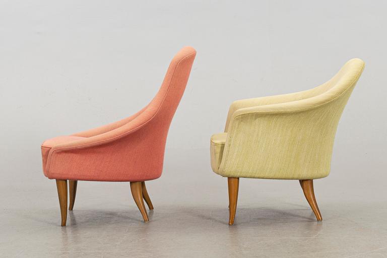 KERSTIN HÖRLIN-HOLMQUIST, two lounge chairs, "Lilla Adan" and "Lilla Eva" for Triva-serien, Nordiska Kompaniet.