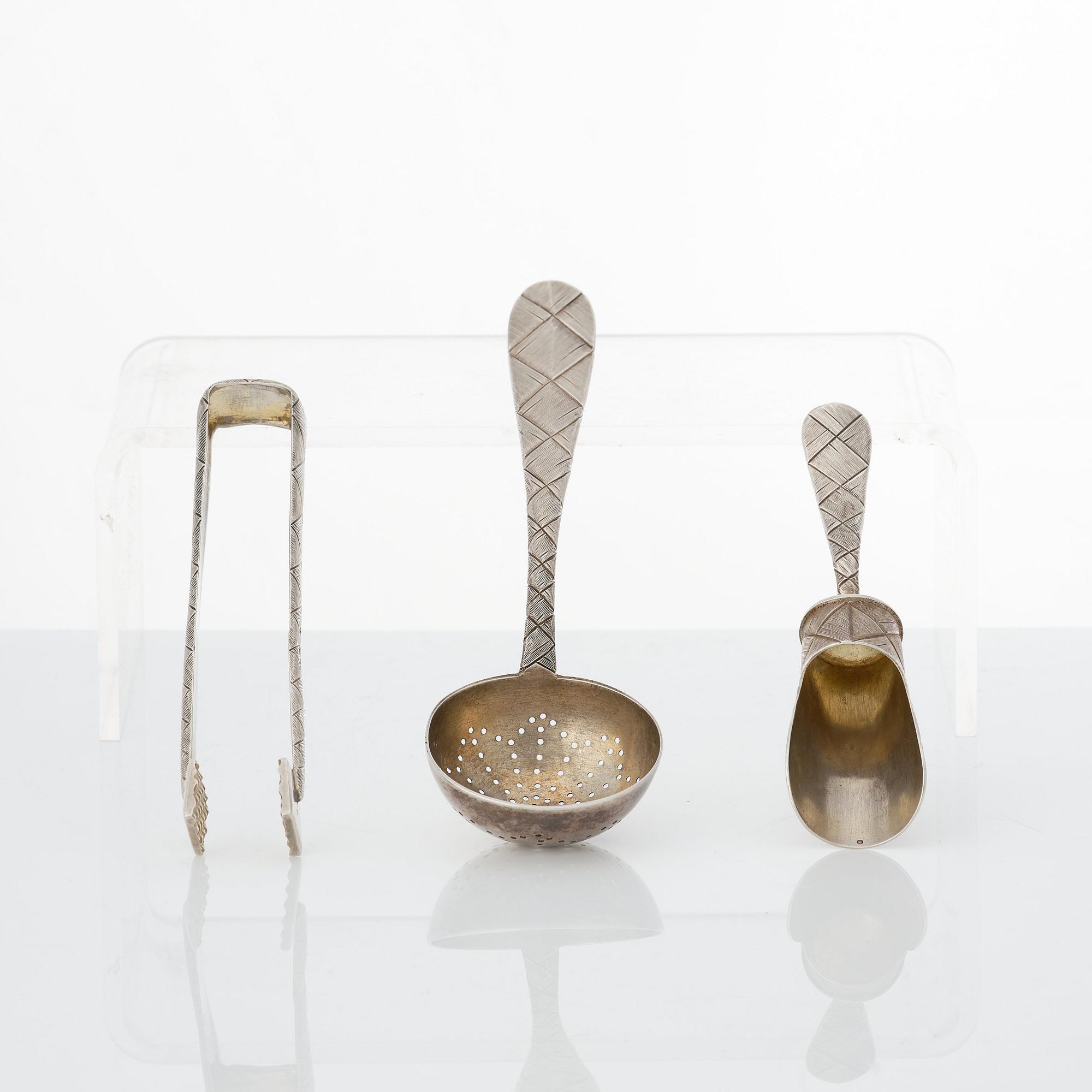 Teservis, trompe l'oeil, 8 delar, silver, av Vasiliy Ivanov, S:t Petersburg 1895.