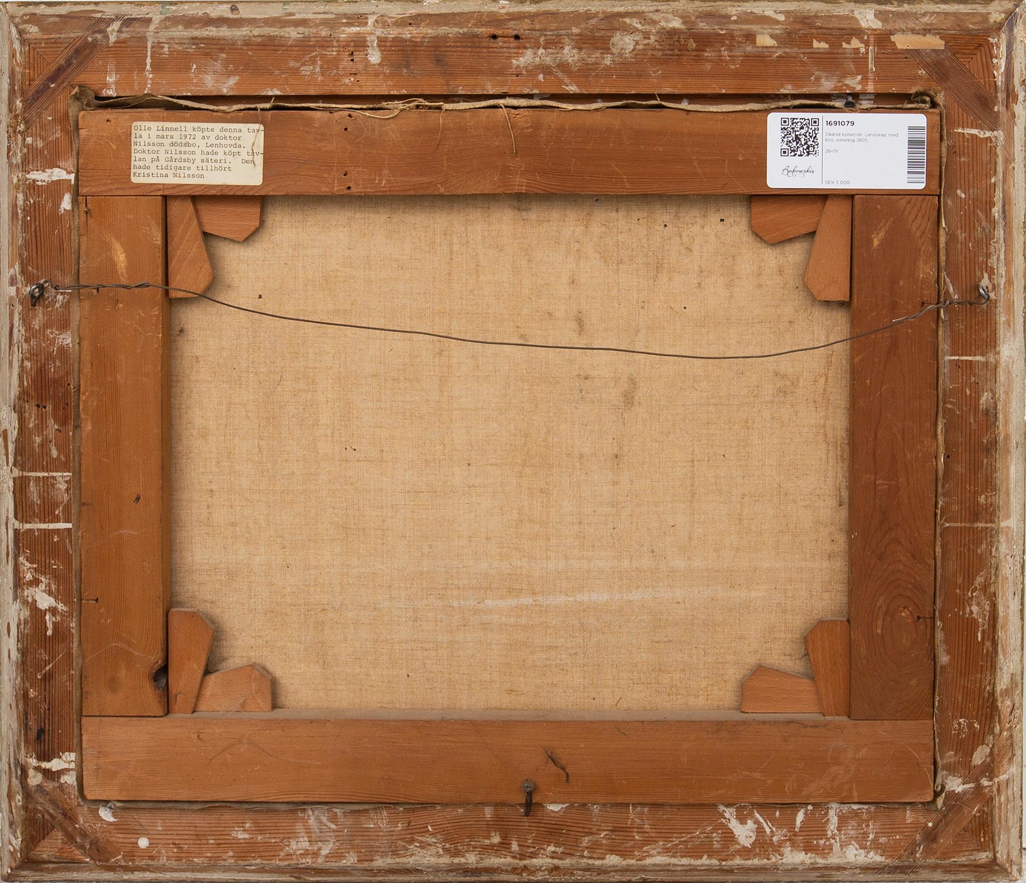 Unknown artist, Landscape with bridge, circa 1800.