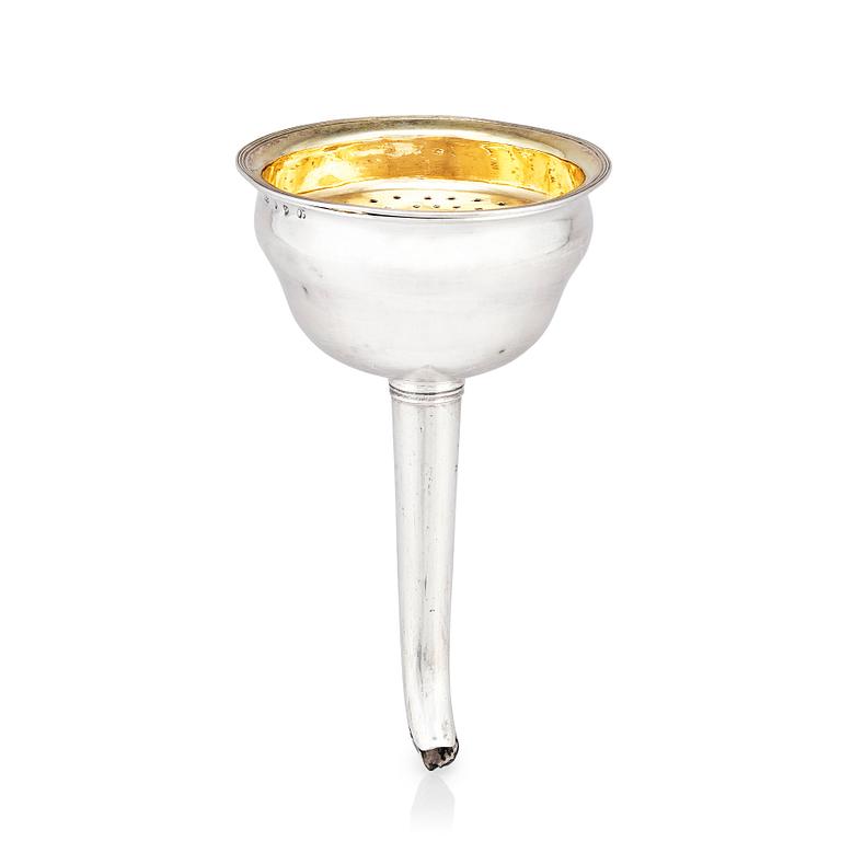 A Swedish 19th century parcel-gilt silver wine-strainer, mark of Johan Petter Grönvall, Stockholm 1822.