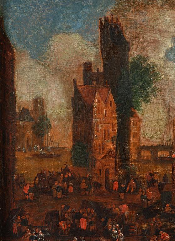 Adrian Frans Boudewijns, hans krets, Hamnscen med rikt figurstaffage.