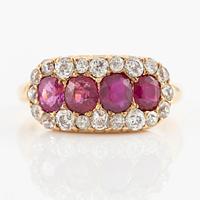 Ring, Hallbergs, 18K gold with rubies and old-cut diamonds. Early 20th century.