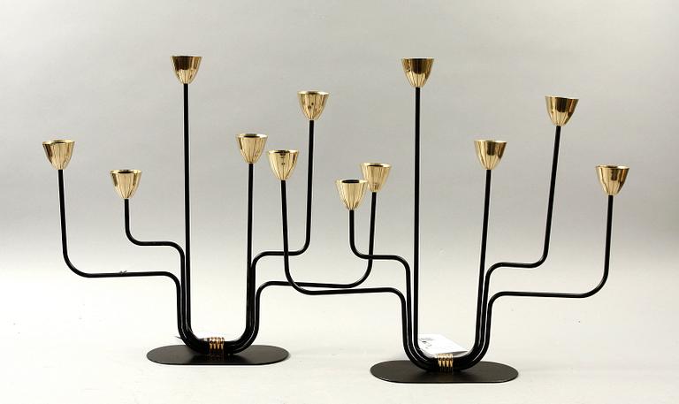 KANDELABRAR, ett par, metall, Gunnar Ander, Ystad-Metall, omkring 1900-talets mitt.