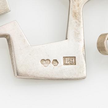 PA Lundahl-Terrs, a crown, two bracelets, a brooch, a earring, and a pendant, silver, Stockholm and Växjö, among others 1961.