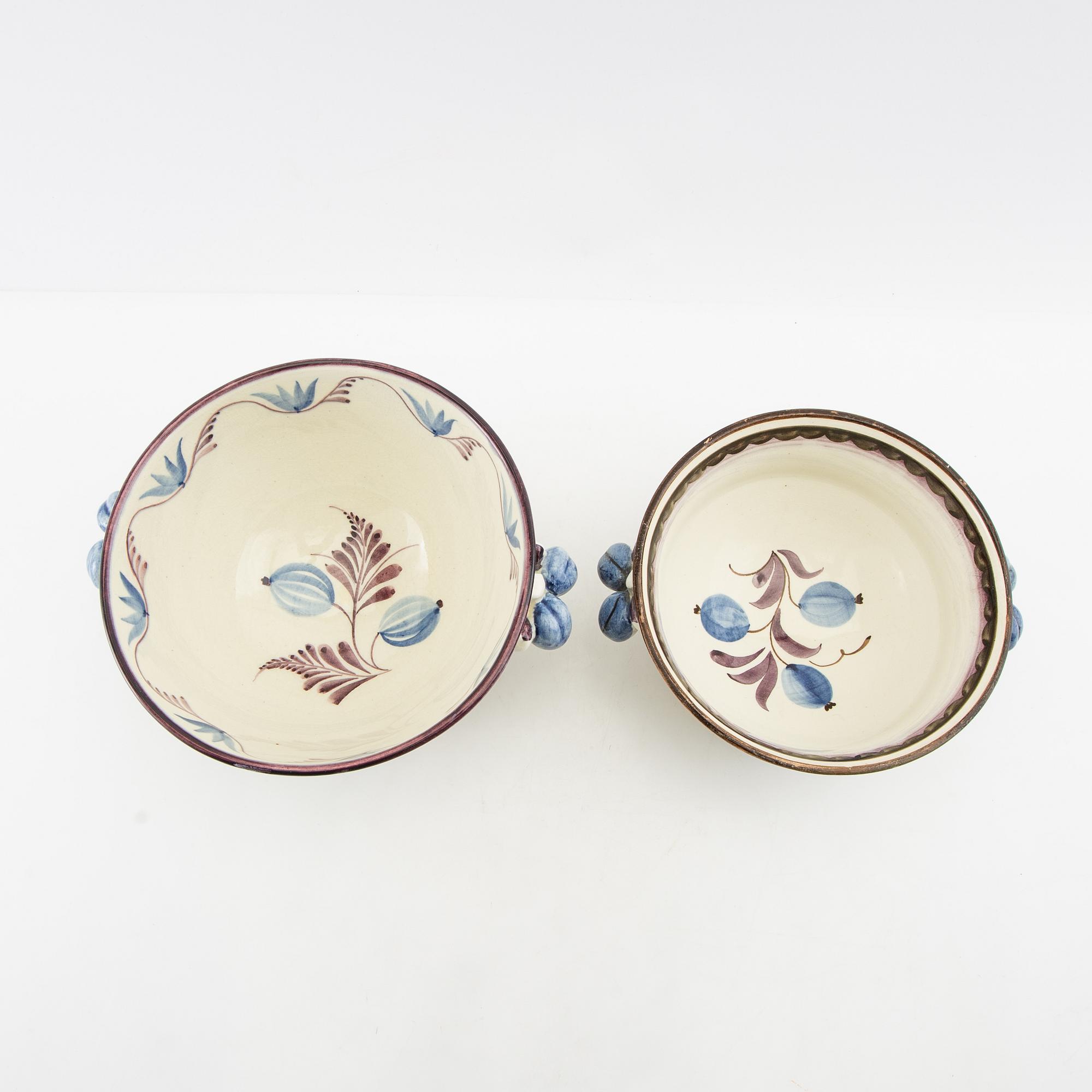 Ilse Claesson, vases 3 pcs and bowls 2 pcs Rörstrand, first half of the 20th century.