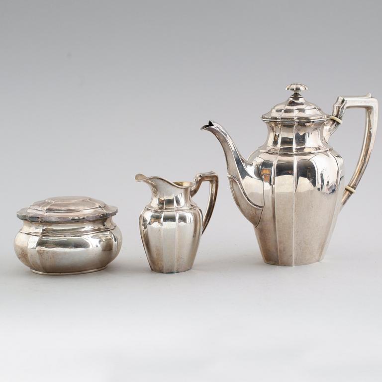 KAFFESERVIS, 3 delar, silver, K Andersson, Stockholm 1919. Vikt ca 1017 gram.