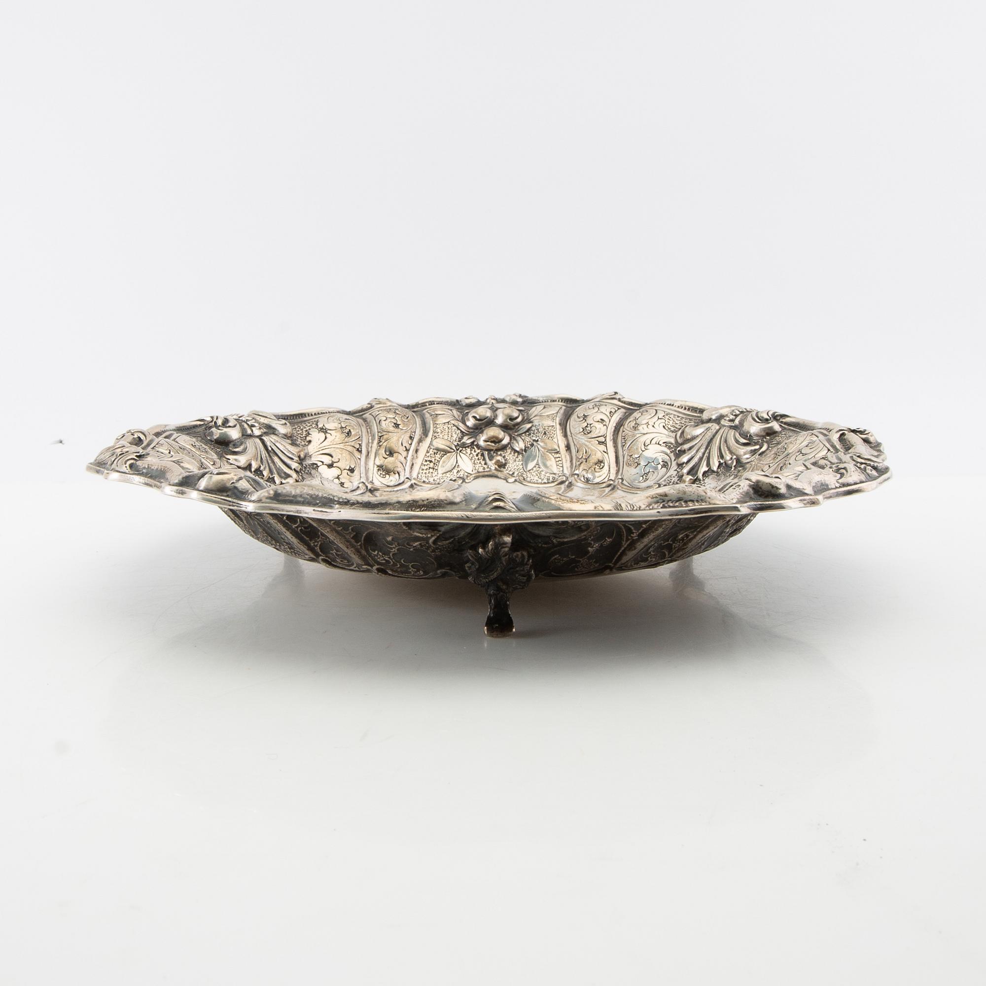 Bowl dish Baroque style silver Swedish import marks.