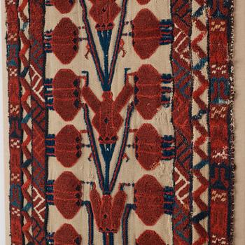 TÄLTBAND, FRAGMENT, antikt Turkmenskt, Tsarryssland, ca 102,5 x 39 cm. Monterat (med montering 107x42 cm).