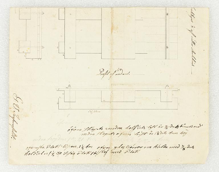 Ritningar till möbler, väderpump, 7 st, 17/1800-tal.