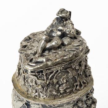 A German silver jug and tray, Gebrüder Friedländer, circa 1900.