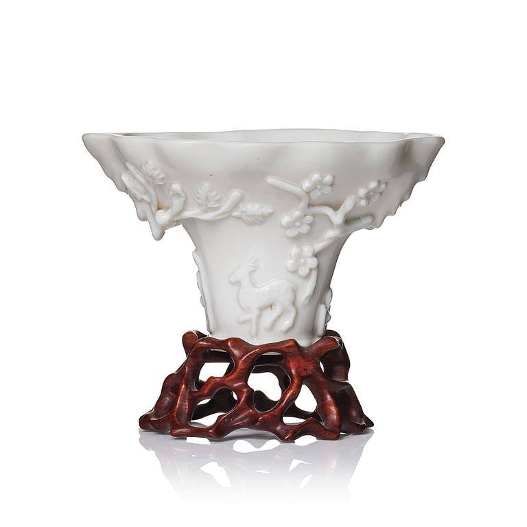 A Chinese blanc de chine libation cup, Qing dynasty, Kangxi (1662-1722).