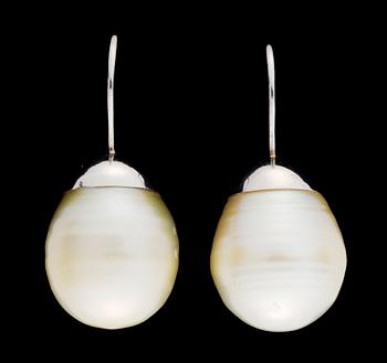 742. A pair of gold and South Sea pearl earrings.
