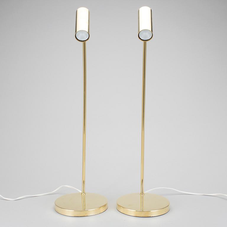 A pair of brass table lamps "Puck", by Åke Hultgren for Örsjö Belysning.
